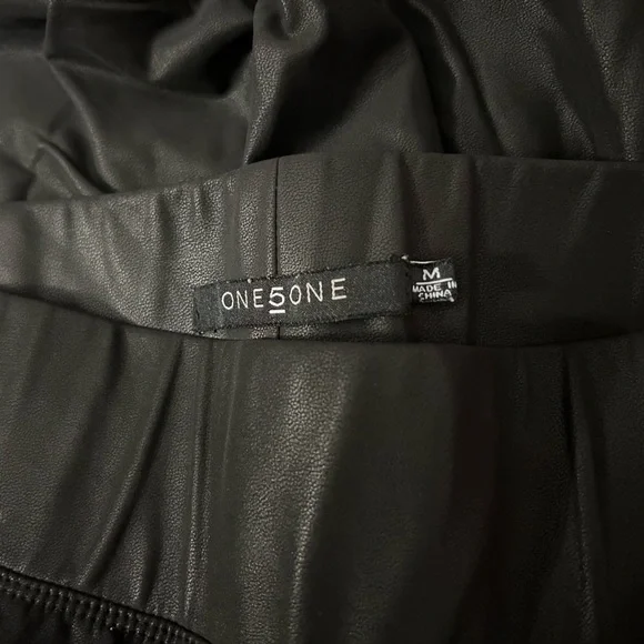 ONE 5 ONE Solid Faux Leather 4-Way Stretch Legging. - Picture 2 of 3